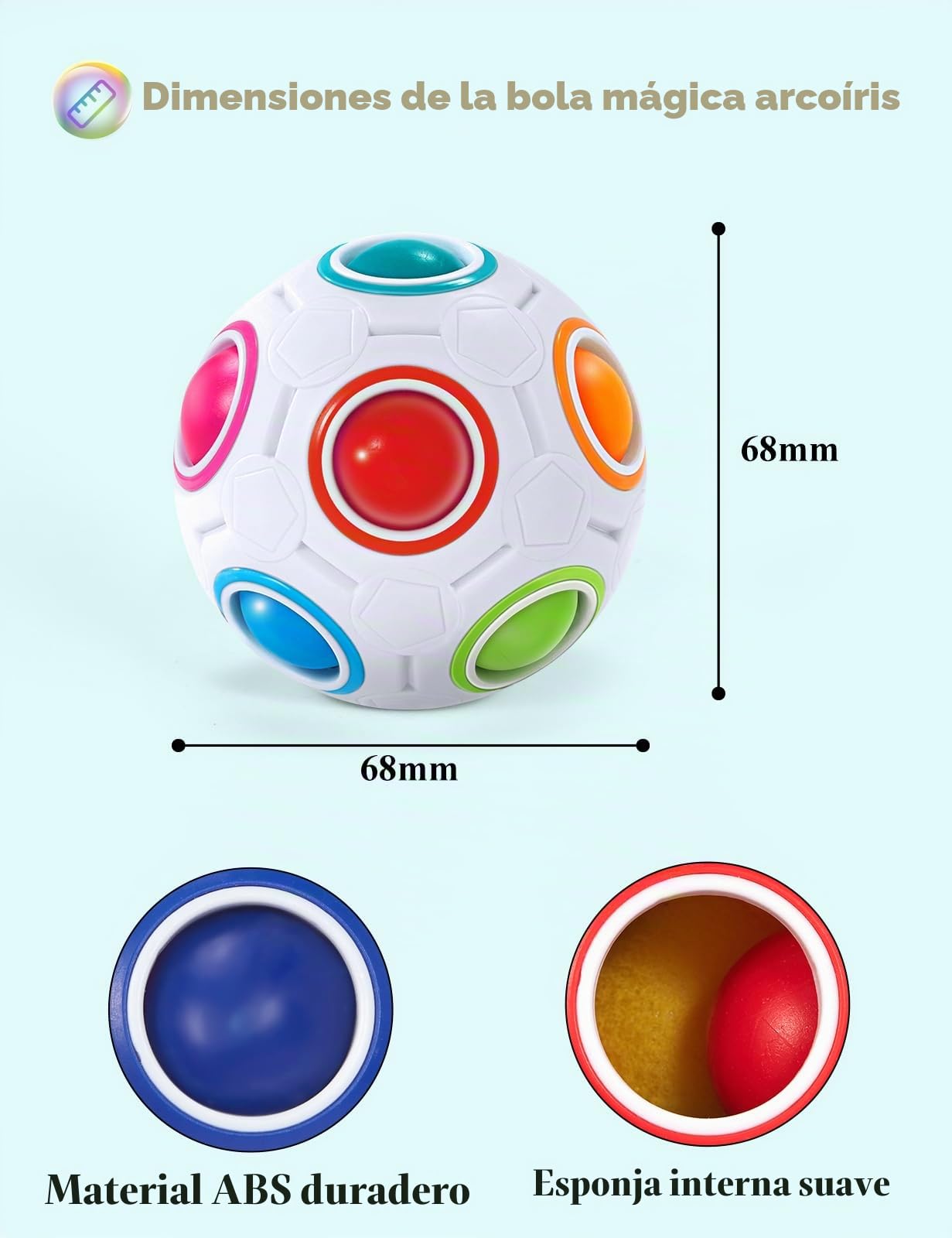ROXENDA Rainbow Ball Magic Ball, Juego de Habilidad Bola de Rompecabezas - Cerebro Teaser y Bola de Estrés para Niños y Adultos (Blanco)