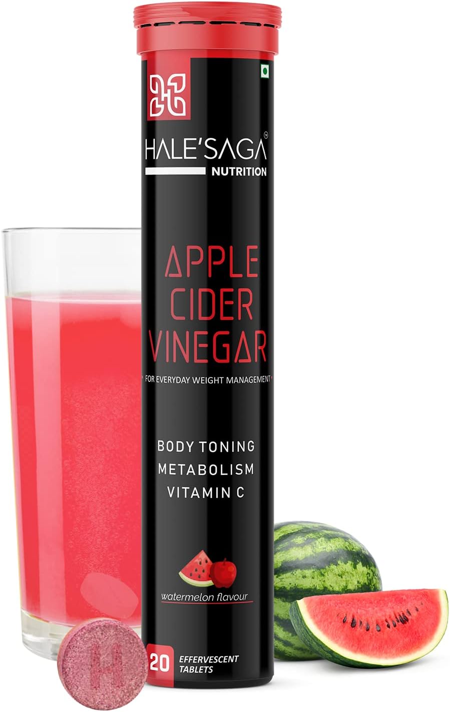 Halesaga Apple Cider Vinegar Tablets for Weight Loss with Vitamin C and Pomegranate Extract for Weight Management, Gut Health and Metabolism, 100% Vegan ACV for Weight Loss & Management (20 Tablets)