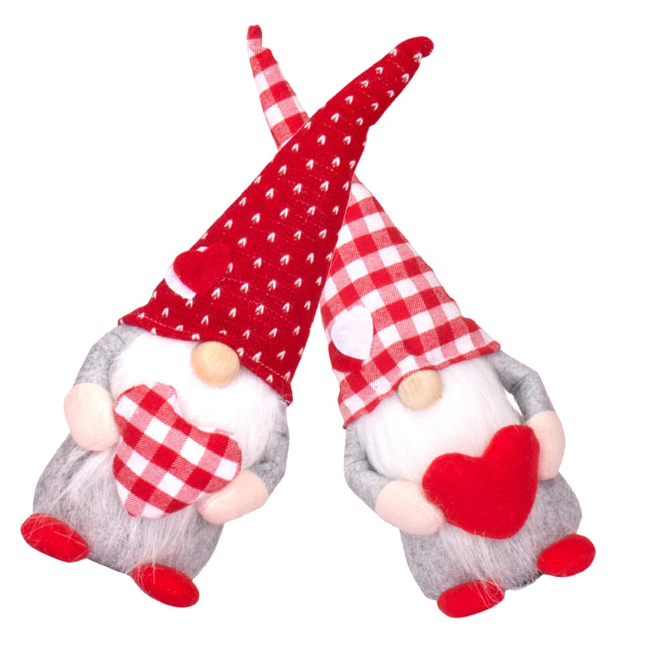 Figurines gnomes couple Saint-Valentin en peluche rouge et blanche pour décoration de table
