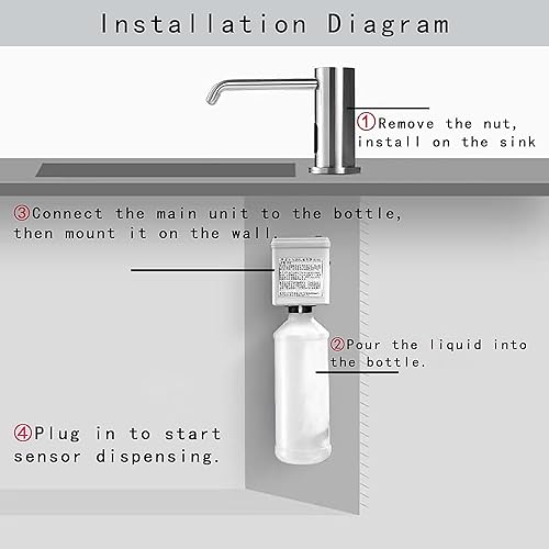 Miniatura 7 de Dispensador de jabón automático sin contacto para fregadero de cocina y baño, dispensador de jabón eléctrico comercial líquido de níquel cepillado