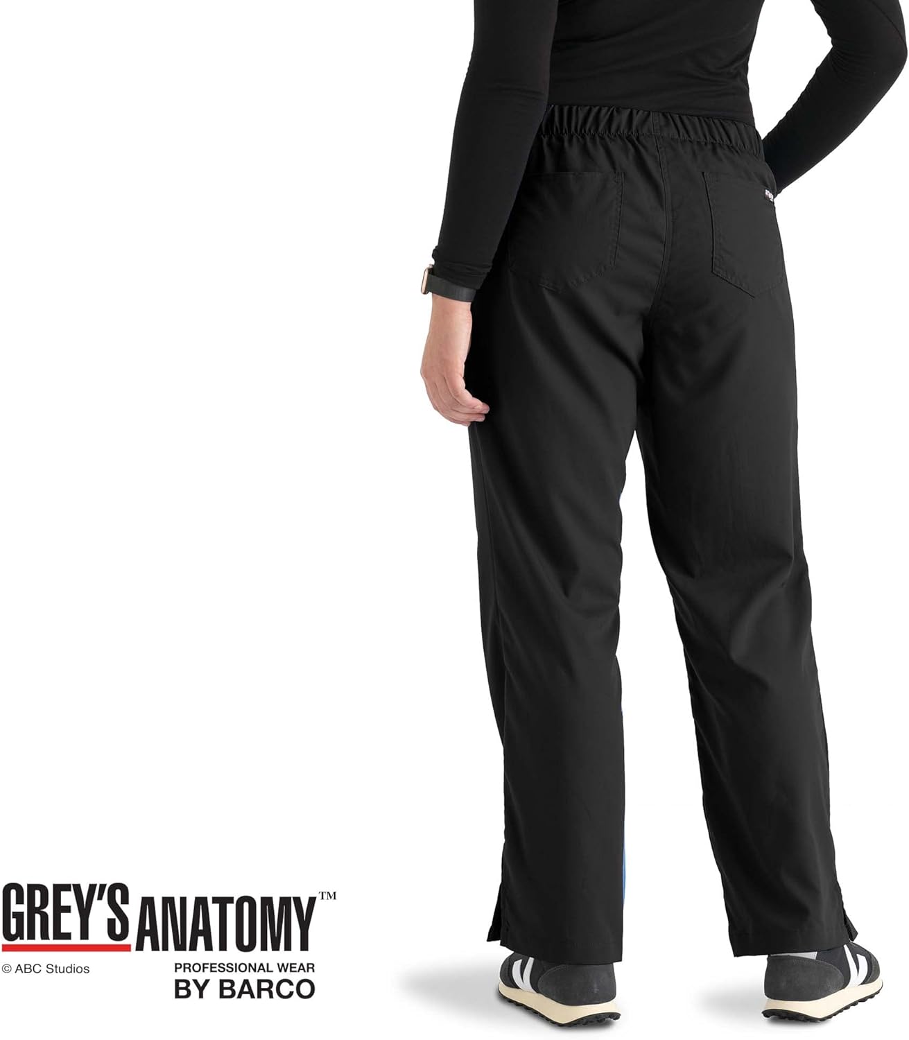 BARCO Grey's Anatomy Scrubs - Riley Scrub Pant for Women, Elastic Back Waist, Mid-Rise Flared Leg Women's Scrub Pant XX-Small Petite Black