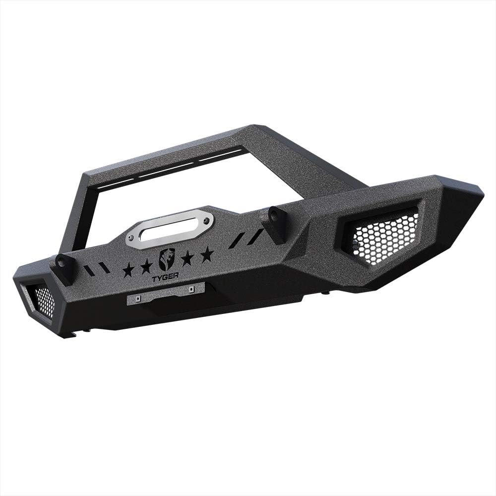 Tyger AutoTyger Auto TG-BP6J85368 Front Bumper Kit with Winch Plate D-Ring Mount Compatible with 1987-2006 Jeep Wrangler TJ/YJ | Textured Black | Rock Crawler
