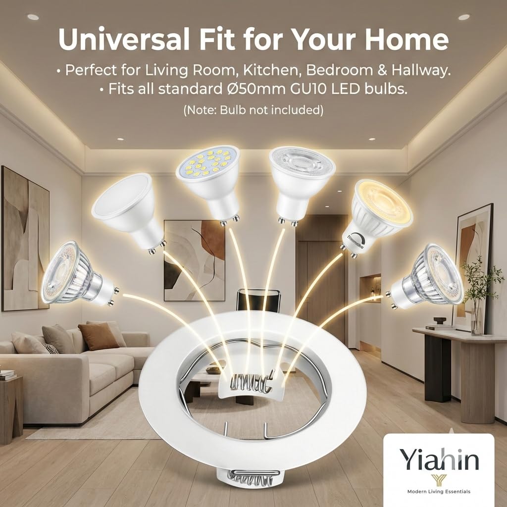 Cornice Faretti LED da Incasso GU10 per cartongesso, Portafaretto da Incasso Rotondo Bianco, Foro 55mm-70mm, Per 50mm LED e Alogeno, Portalampade GU10 Inclusi, Set di 36