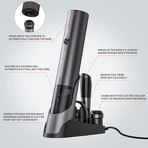 Miniatura 3 de CIRCLE JOY Juego de abridor de botellas de vino eléctrico recargable 7 en 1, juego de regalo de vino de aleación de aluminio con sacacorchos Set