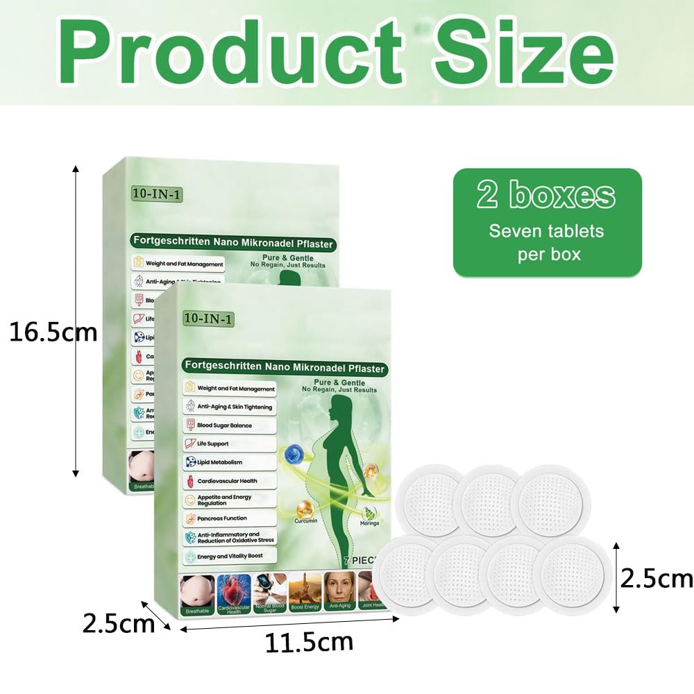 Cerotti Dimagranti Moringa 10 in 1, 2 Confezioni Nano Microneedle Patch, Cerotti Corpo Naturali, Invisibili sotto i Vestiti, Adatto a Tutti i Tipi di Pelle, per Uomo e Donna