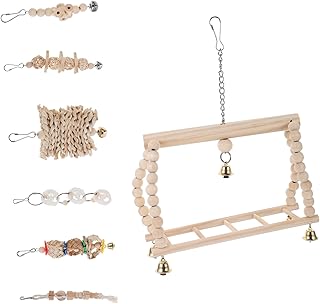 Balacoo 7 Pçs Papagaio Mastigar Brinquedo Periquito Trem Brinquedo De Madeira Periquito Mastigar Gaiola Brinquedo Pássaro Papagaio Brinquedos Mastigar Materiais De Treinamento Rede De