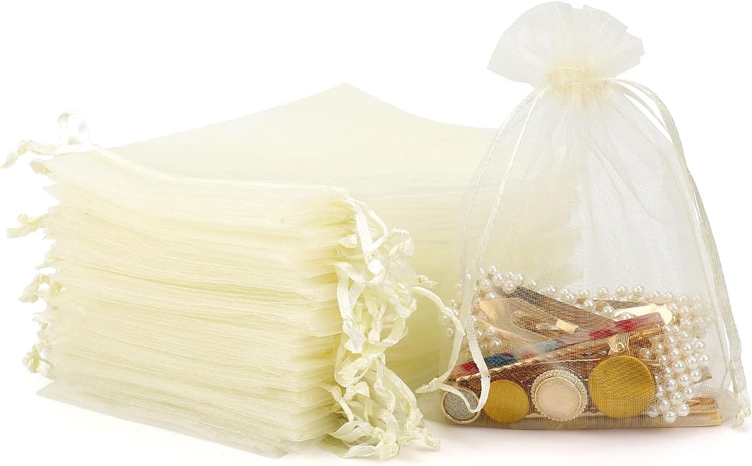 DMS RETAIL Sheer Organza Bags,Wedding Favor Bags with Drawstring, Jewelry Gift Bags for Party, Festival,net gift bags,Drawstring Goody bags,Potli bag for return Gift 7X9 CMS PACK OF 40 (OFF-WHITE) (B0CSSNJDYK) Amazon Price History, Amazon Price Tracker