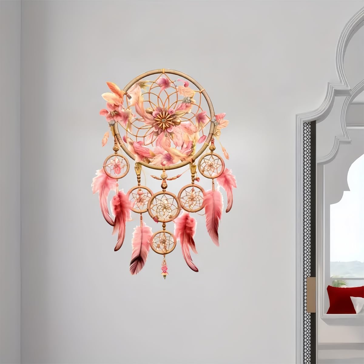 Dream Catcher Toilet Cover Sticker Decals,Flower leaf bird Waterproof Toilet Lid Tank Seat Decals Cistern Self-Adhesive Bathroom Wall Sticker