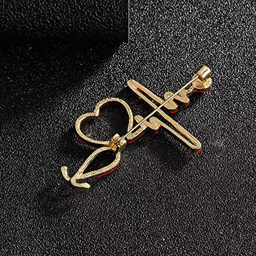 Image of Nurse Pin Stethoscope Pins Cuterus Heart-Shaped Pins Lapel Pin Personality Medical Jewelry for Women Nurse Accessories Gifts Hat Lapel Pins(Gold)