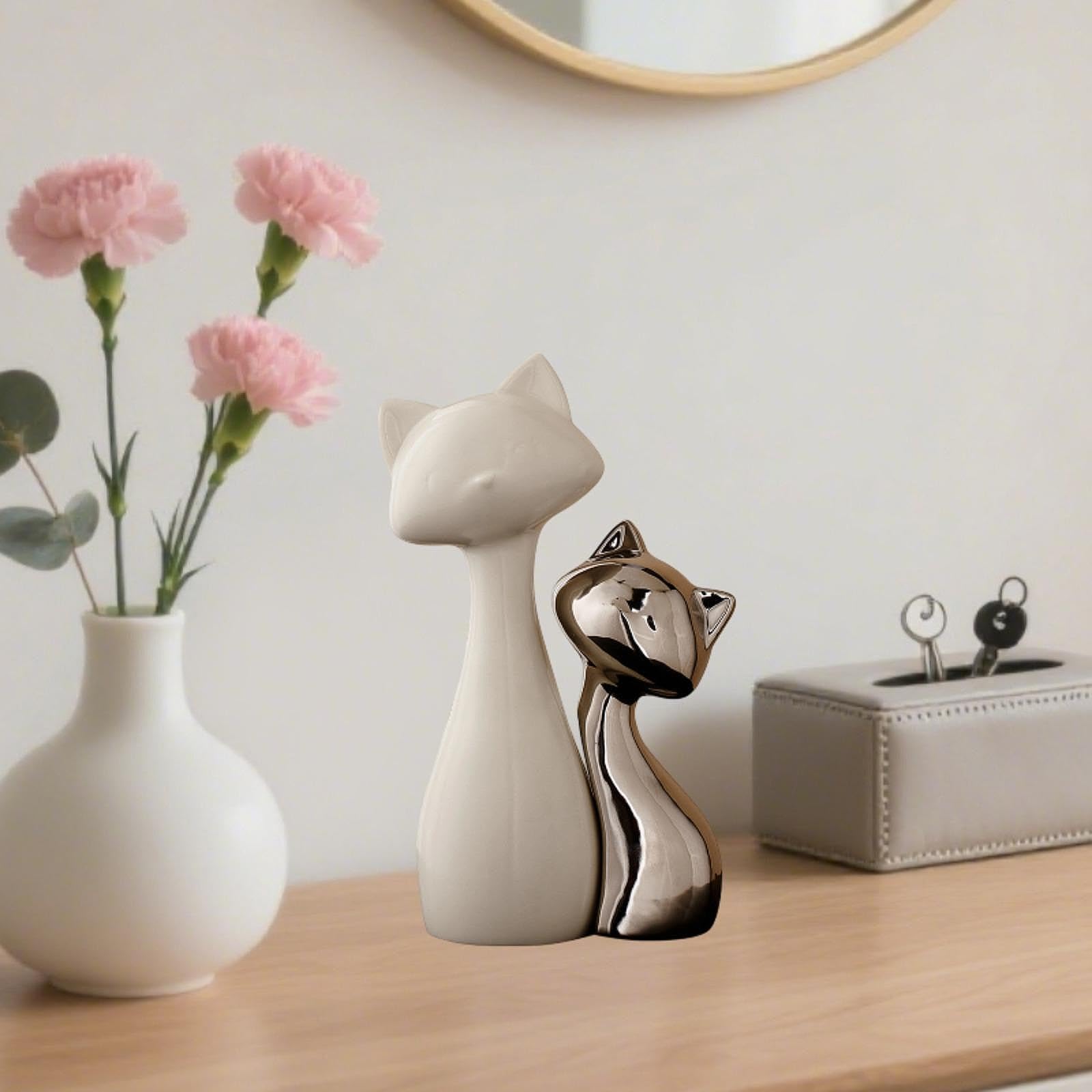 Figurilla De Gato para Estantería 2-Pzas Ornamento De Mesa