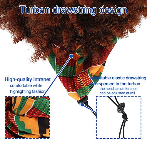 Aisaide Wrap Wigs For Black Women,Short Kinky Curly Wigs Brown Wigs With Bangs Headwrap Wigs 2 In 1,Synthetic Short Afro Wigs High Puff Full Wigs Ombre Brown Wig With Scarf Turban Drawstring Wig #TOP4