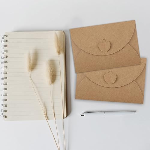 Miniatura 6 de SAVITA 50 mini sobres con tarjetas, cierre de corazón, grafiti en blanco, tarjetas de felicitación de papel kraft para invitaciones de boda,