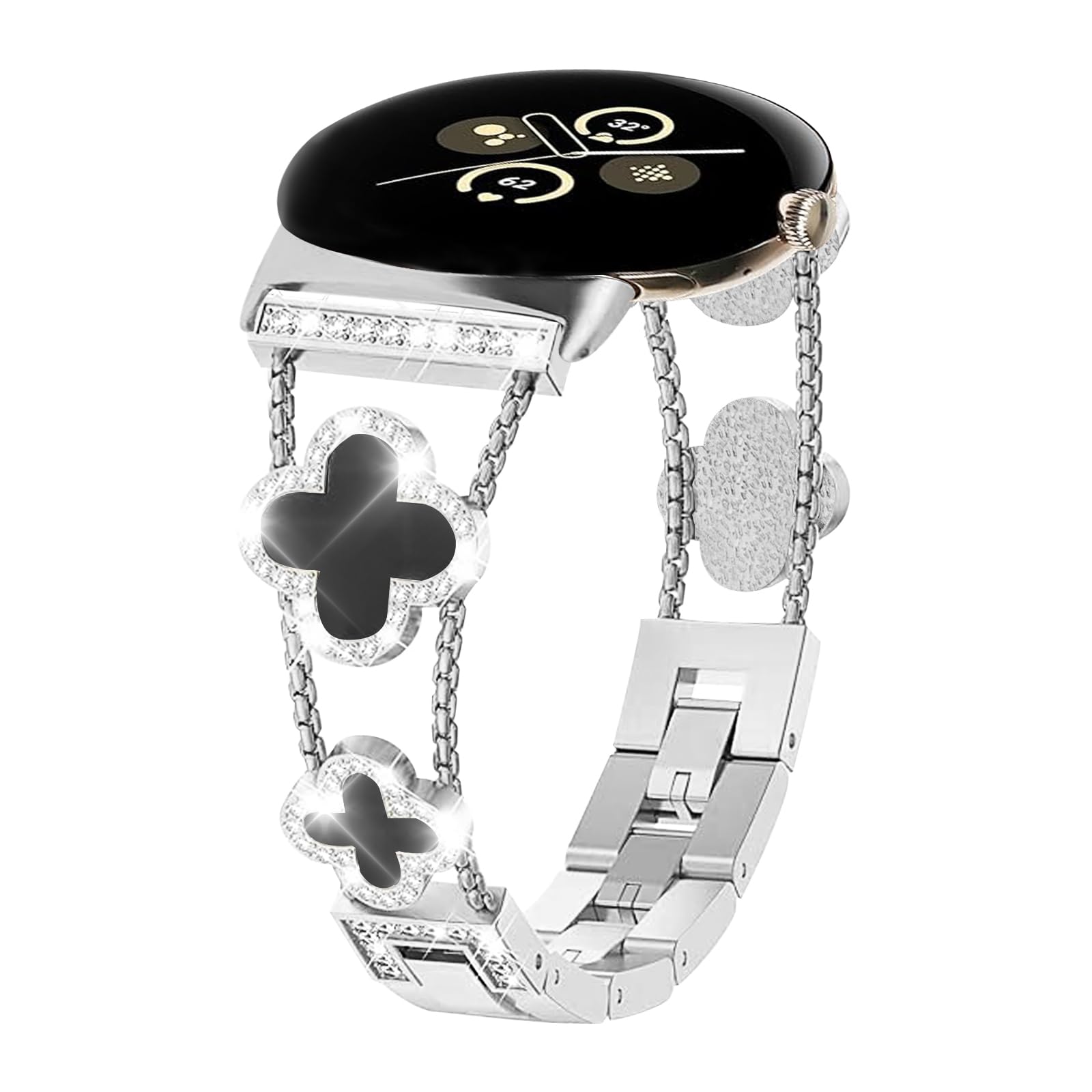 Photo 1 of Alociaga Bling Metal Band, Compatible for Google Pixel Watch 3 41mm/2/1 Watch Band, Diamond Four Leaf Clover Stylish Women Strap Replacement for Pixel Watch 3 41mm/2/1 Smartwatch