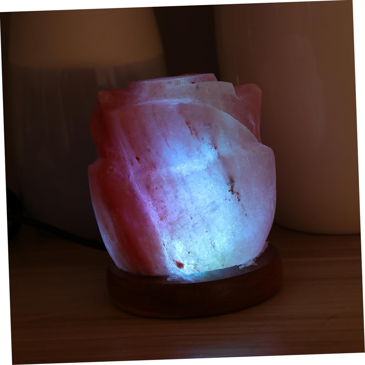 SEWACC USB Crystal Himalayan Lotus Shape Mini Night Light Color Changing Table Lamp with USB Charging for Bedroom Living Office