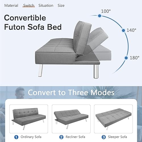 Miniatura 6 de Furmax Sofá cama convertible plegable futón moderno tapizado para sala de estar sofá reclinable de tela para el hogar con patas de metal resistentes