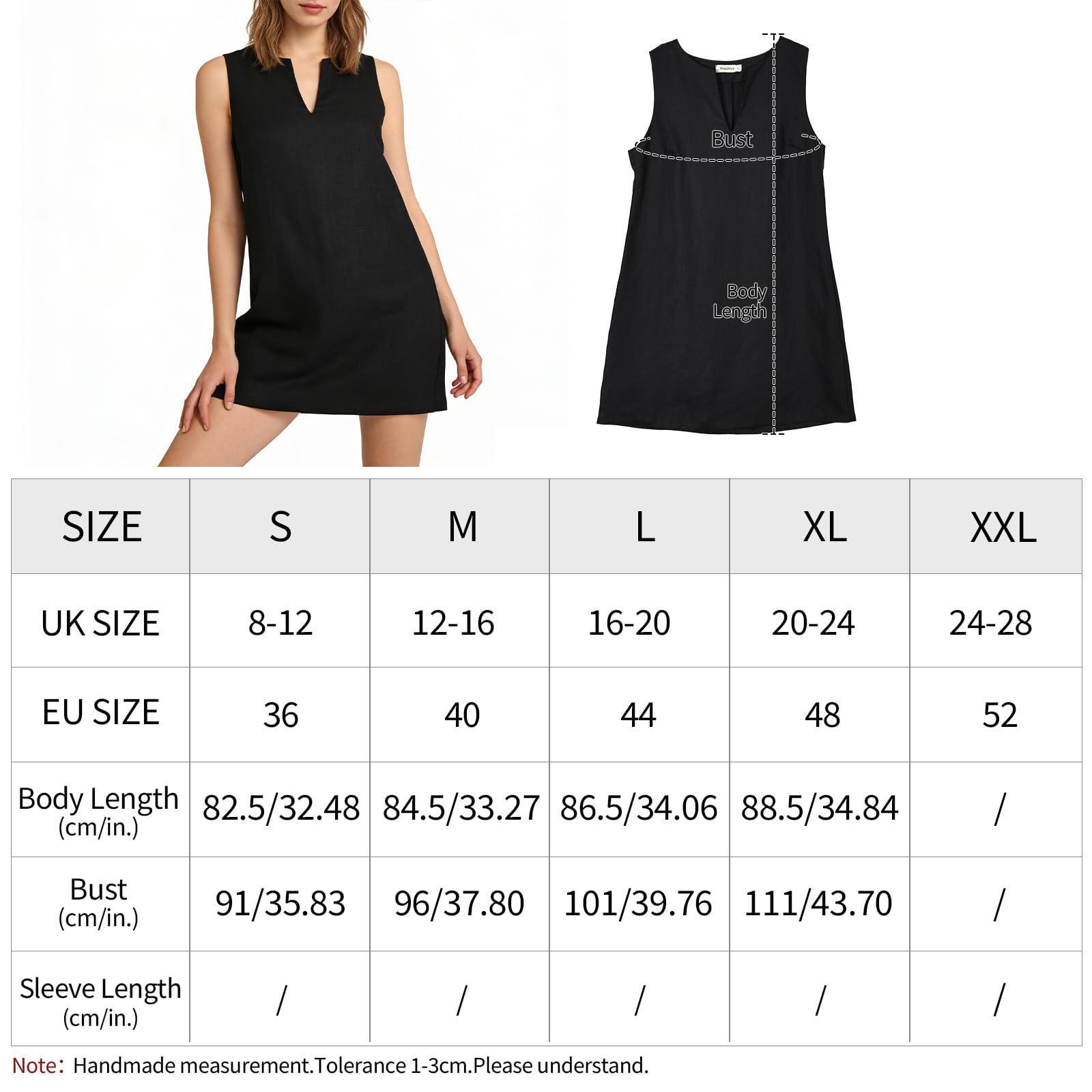 Amazhiyu Robe d'été en lin pour femme - Sans manches - Robe midi - Longueur genou - Coupe trapèze - Col en V - Robe pour femme - Robe de plage - Loisirs