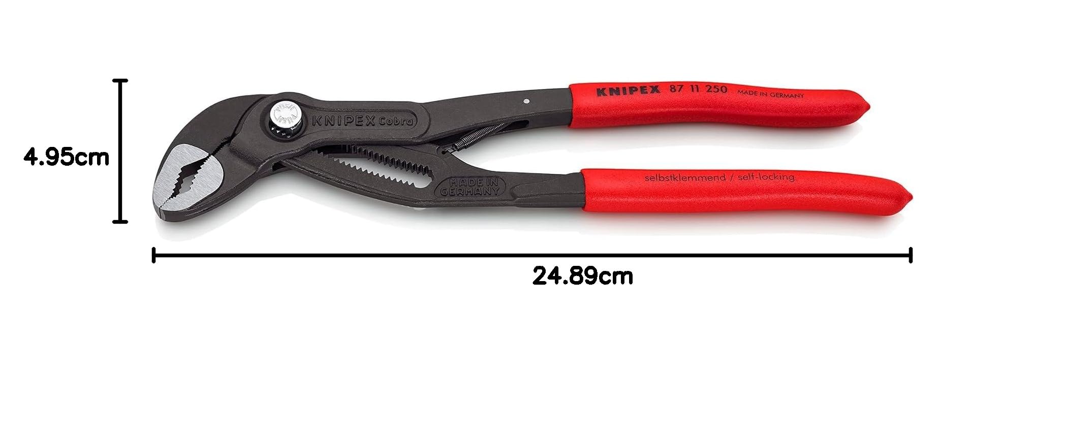 KNIPEX Cobra...matic Szczypce nastawne do rur w opakowaniu z zawieszką fosforanowana, szara pokryte antypoślizgowym tworzywem sztucznym, 87 11 250 SB