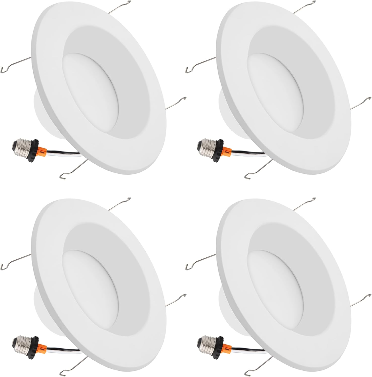 Maxxima 5 and 6 inch LED Retrofit Downlight 950 Lumens Smooth Baffle Trim 2700K Warm White Dimmable Energy Star, 100 Watt Equivalent Light Fixture E26 Adapter Included - 4 Pack