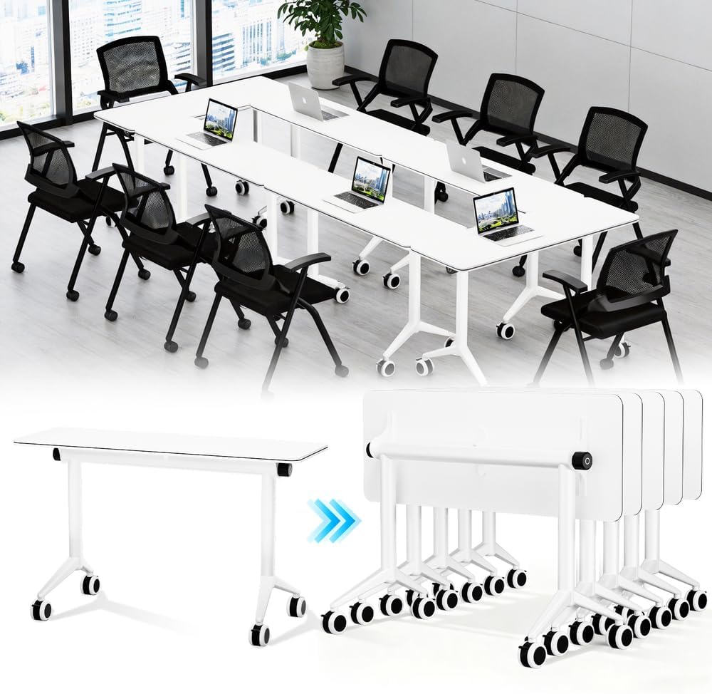 12Pack 55in Folding Conference Room Table with Wheels,Heavy-Duty Training Table,Modern Commercial Mobile Table for School Classroom,Library,Training Center,Seminar,Conference room,Meeting Room, Office