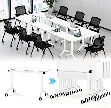6Pack Folding Conference Room Tables with Wheels,Heavy-Duty Training Table,Modern Commercial Mobile Table for School Classroom,Library,Training Center,Seminar,Conference Room,Meeting Room, Office