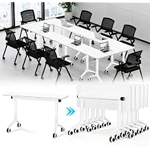6Pack Folding Conference Room Tables with Wheels,Heavy-Duty Training Table,Modern Commercial Mobile Table for School Classroom,Library,Training Center,Seminar,Conference Room,Meeting Room, Office