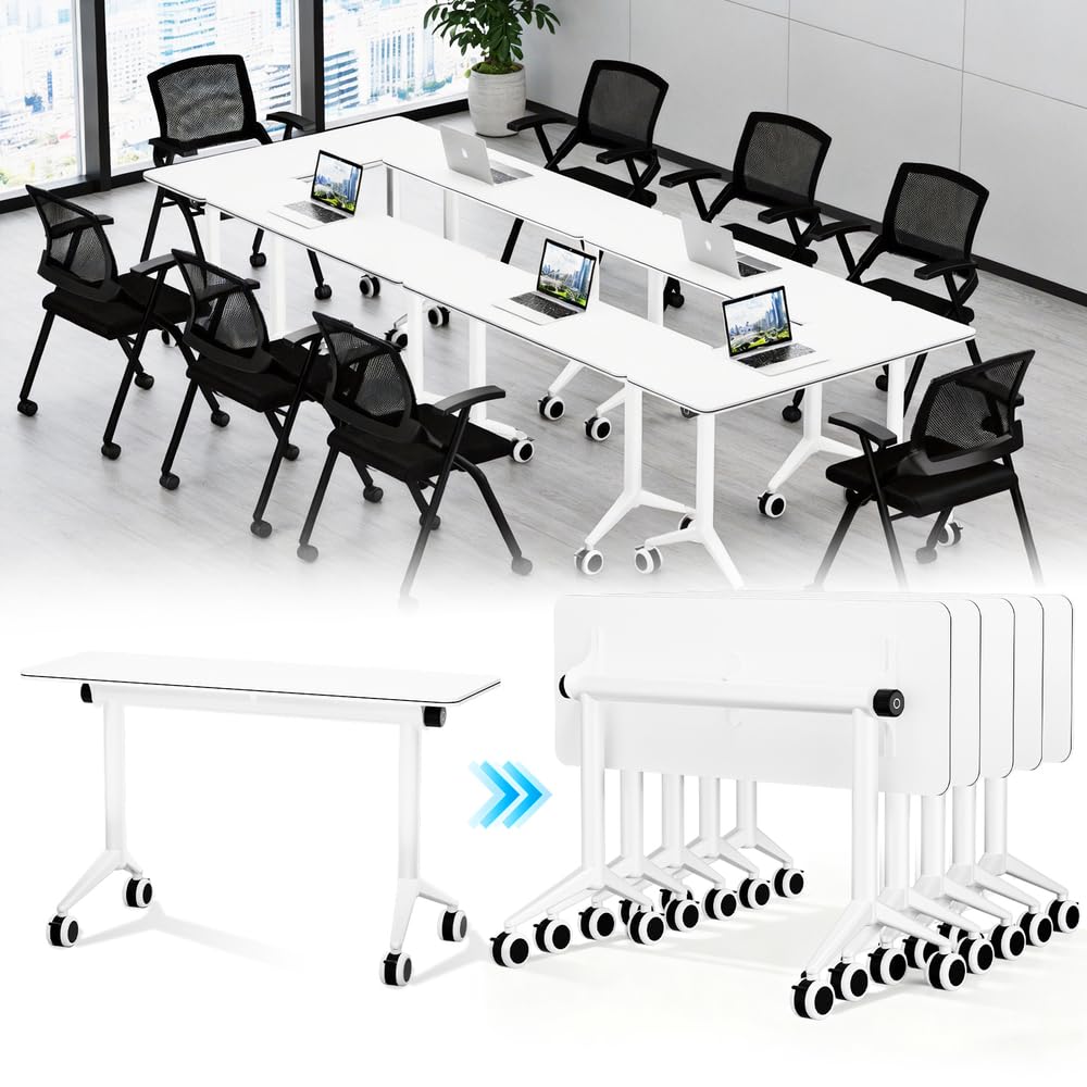 12Pack Folding Conference Room Tables with Wheels,Heavy-Duty Training Table,Modern Commercial Mobile Table for School Classroom,Library,Training