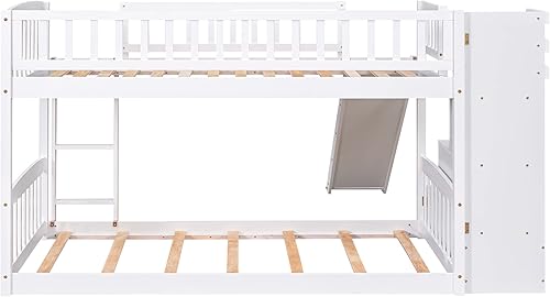 Miniatura 112 de SOFTSEA Litera individual sobre individual con tobogán, literas de casa para niños y niñas (blanco, litera de casa con tobogán) Blanco,Gris,Lavado