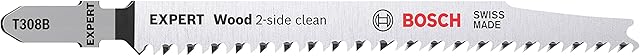 Bosch Professional 3x Expert Wood 2-Side Clean T 308 B Jigsaw Blade (for Plywood, Solid wood furniture board, Length 117 mm, Accessories Jigsaw)