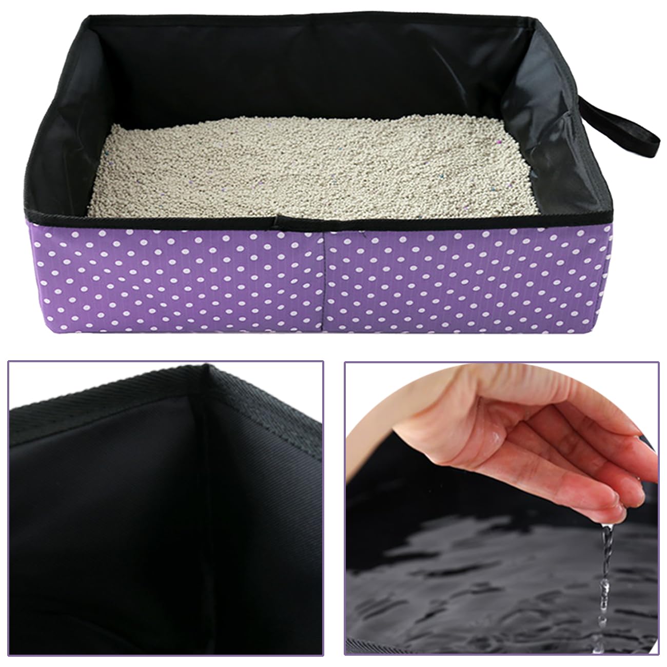 Cat Litter Tray Travel Foldable Portable Cat Litter Tray Travel for Kittens Waterproof Easy to Clean Useful Cat Litter Tray for Pets Travel Outdoor Camping Home Use Purple 48 x 39 x 14 cm - Image 2