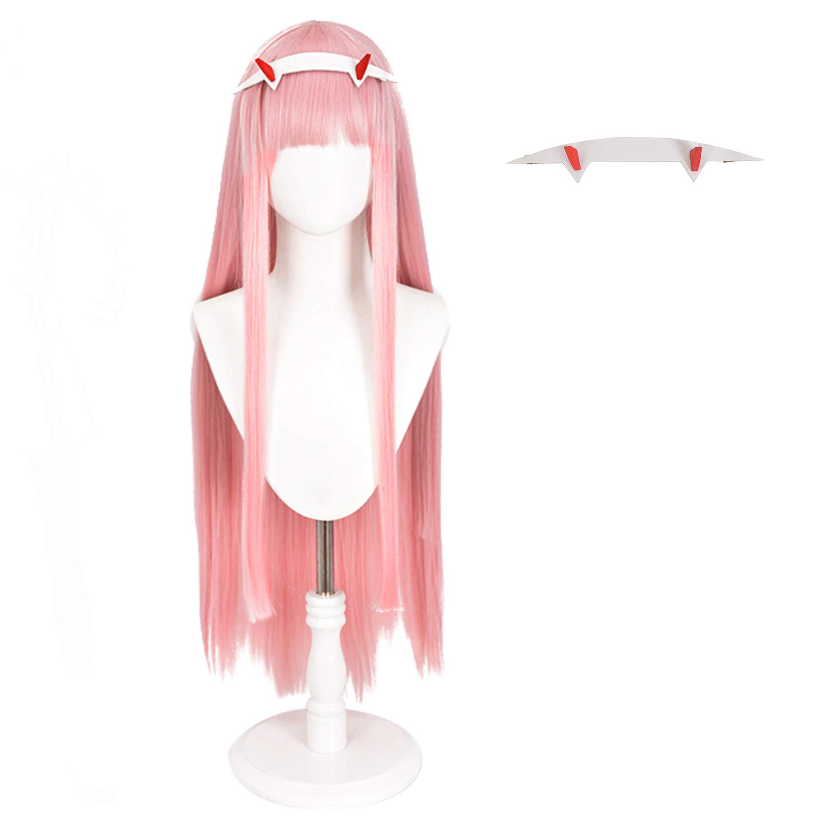 Soyusunny Long Pink Straight Cosplay Wig Costume Halloween Wigs for Women With Headband