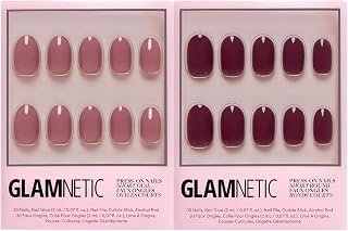 Press-On Nails Bundle - Fall Mauve & Berry Maroon | Opaque Muted Blush Mauve Short Oval False Nails | Opaque Dark Red Maroon Short Round False Nails | Reusable Nail Kit with Glue