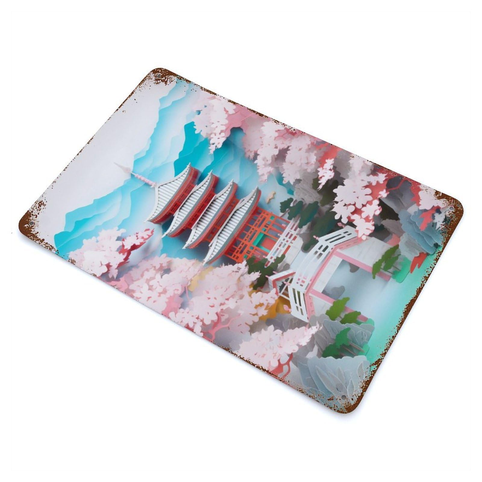 Cherry Blossoms Rust Effect Tin Sign 11.8"x7.9", Ideal for Farmhouse, Kitchen And Entryway Decor