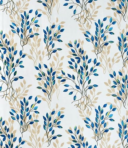 Image of DEVSANG Polyester 2 Print and 1 Plain Curtains Set of 3, Aqua&White 9 Feet