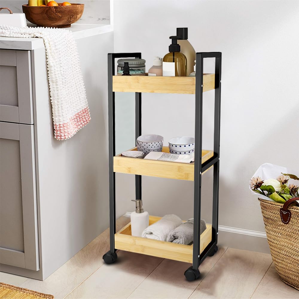 LANTUS - Carro de almacenamiento con ruedas, postre, bloqueables, carro de servicio para oficina, salón, cocina, capacidad 25 kg, 20 x 30 x 80 cm, color negro