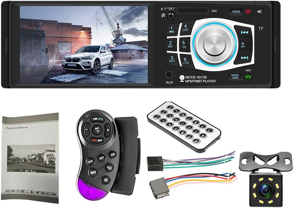 JKoYu Car Stereo and Car Accessories 4012B 4.1 Inch Bluetooth Touch Screen 1 Din Car Radio Stereo FM USB MP5 Player - with 4-LED Rear Camera