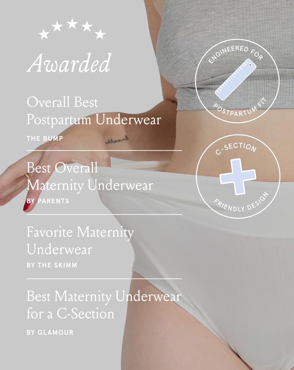 Bodily Panty integral, cintura alta para embarazo, recuperación posparto y sección C de TheBump's Best Postpartum Underwear., Negro/Tiza/Pizarra, S