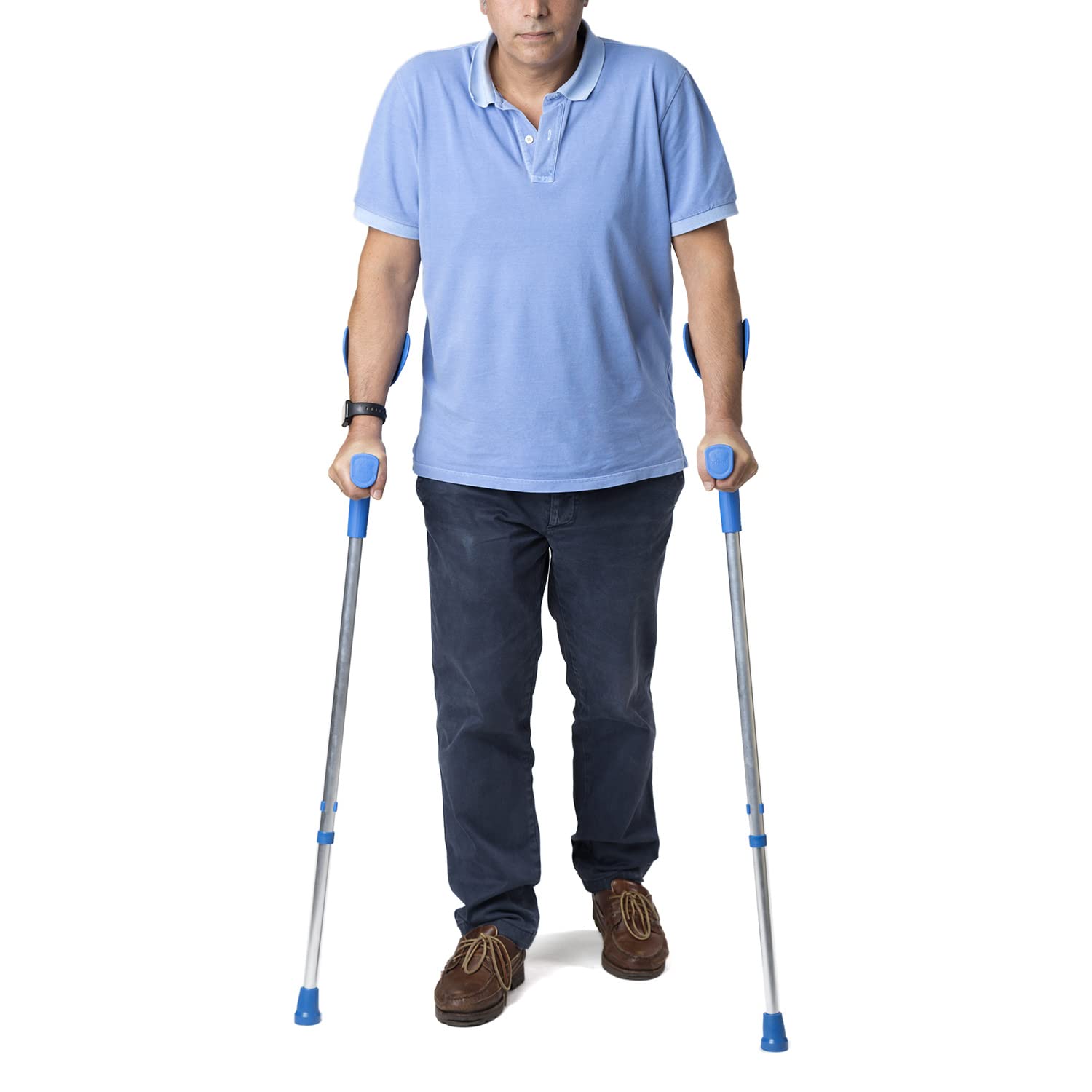 Muletas Adulto Regulables Aluminio (2 uds, Azul) – Ajuste Rápido con Clip, Contera Antideslizante, Empuñadura Anatómica, Soporta 125 kg, Fabricado en España