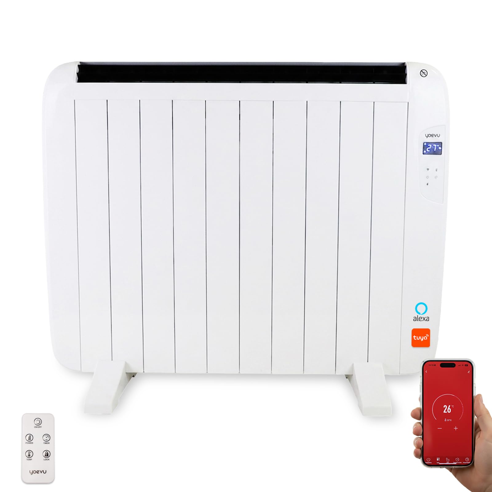 YOEVU Emisor Térmico Wifi 1500W de Aluminio | Control por Voz y App Móvil, Bajo consumo, Silencioso y Programable, Ideal para Estancias Medianas, Blanco
