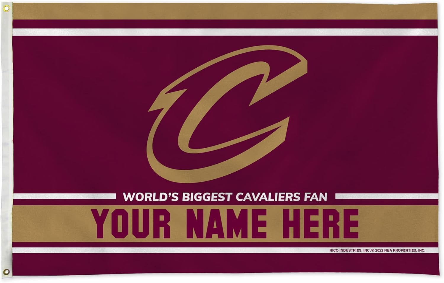 Rico Industries NBA Basketball Cleveland Cavaliers Personalized - Custom 3' x 5' Banner Flag - Made in The USA - Indoor or Outdoor Décor