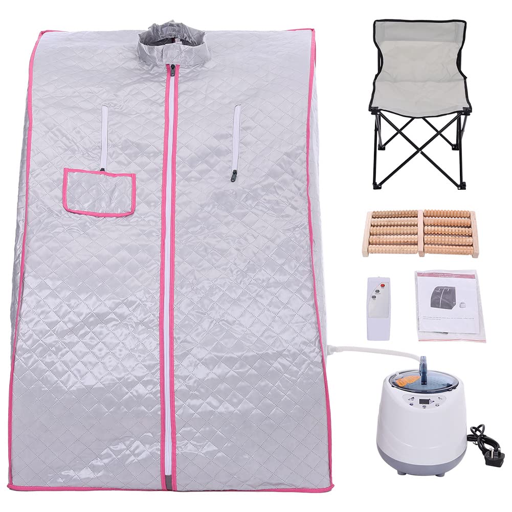 Warmiehomy Portable Sauna Tent With Chair, 2L Sauna Portable Pot auna Cabin Sauna Bath Box Slimming Body Face Sauna Steam Cabin Personal Spa Lose Weight And Remove Toxin UK Plug (Silver)