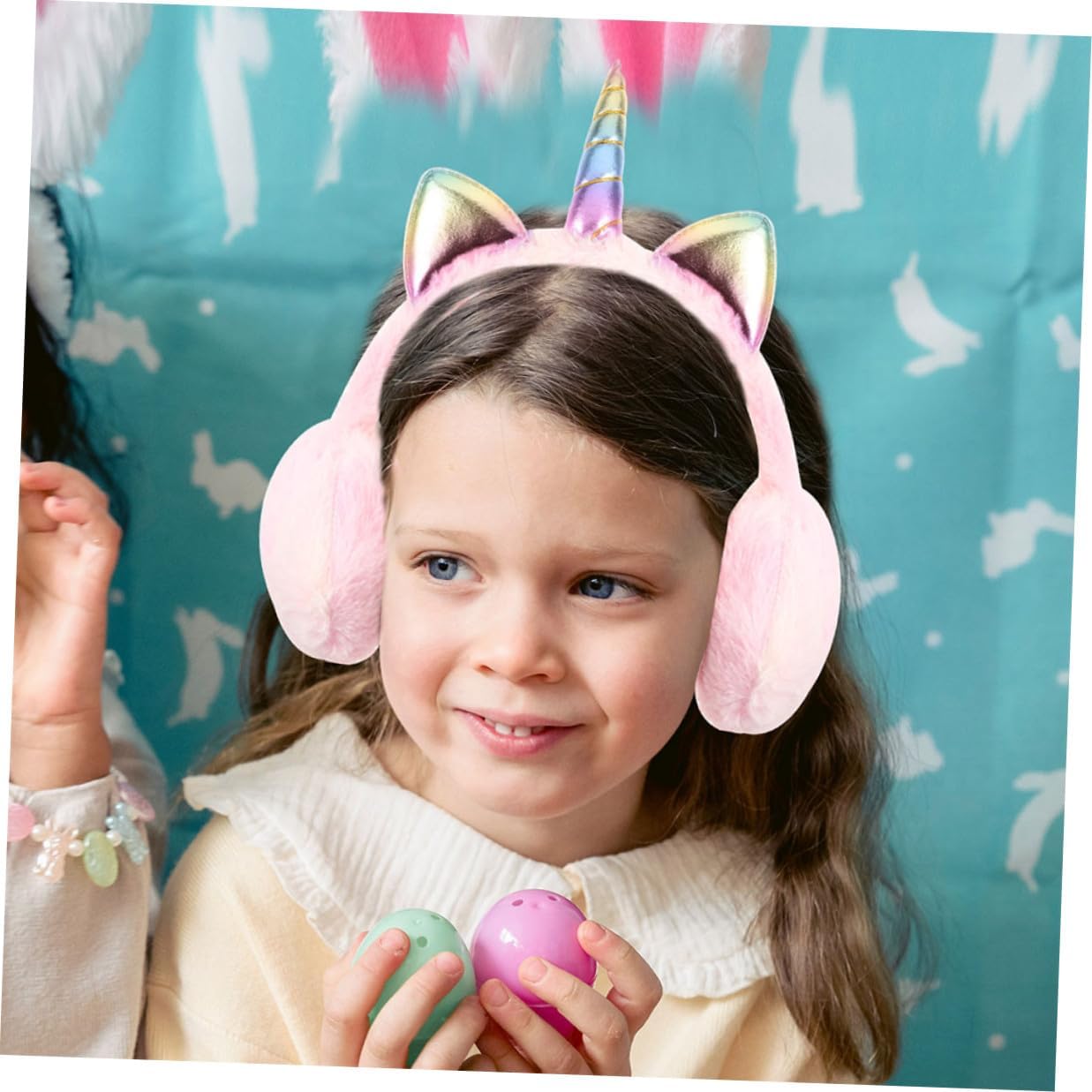 2pcs Pink Unicorn Soft Plush Winter Earmuffs Foldable Ear Warmers Outdoor Ear Covers for Women