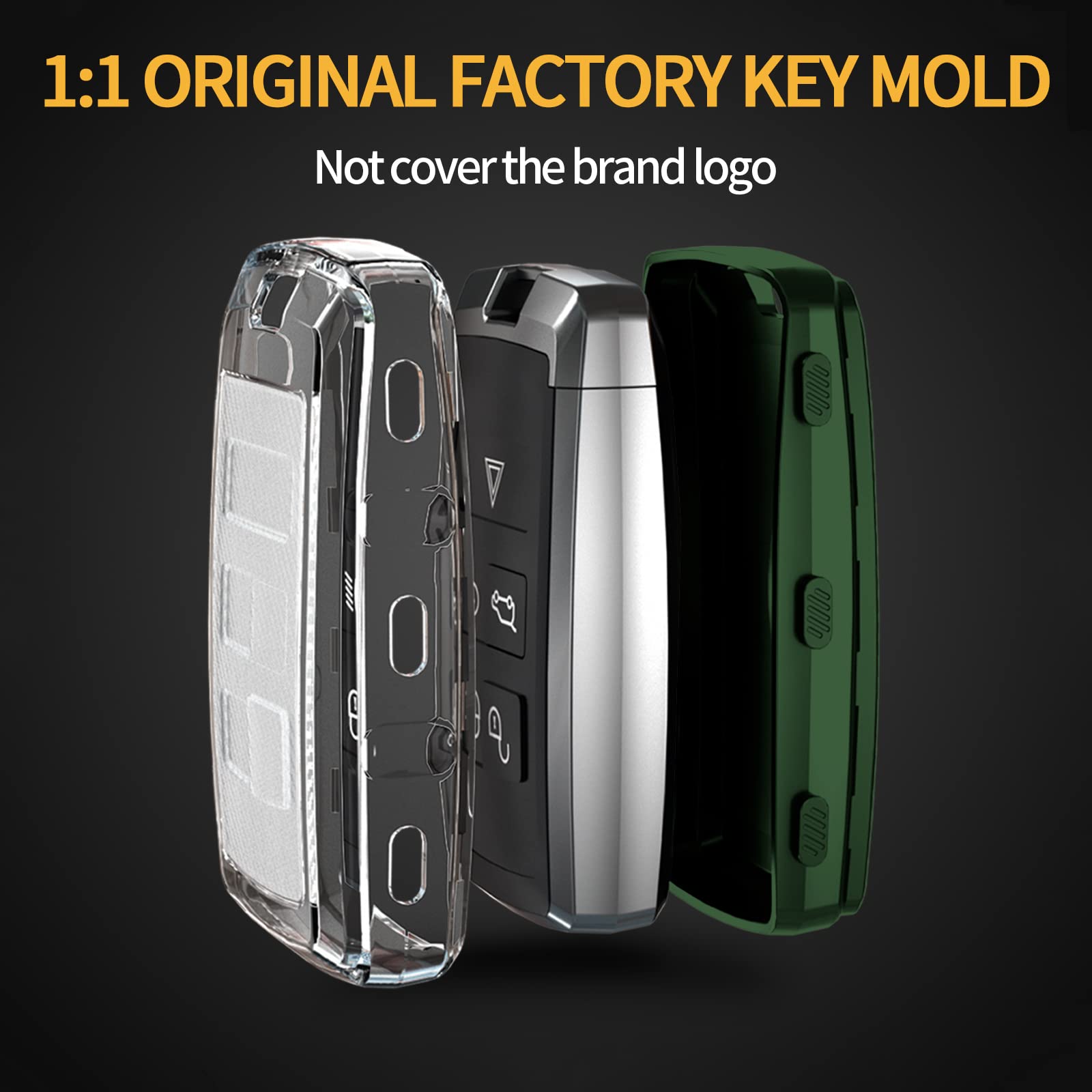 TANGSEN Key Fob Case TPU Cover Compatible with Land Rover Range Rover Sport Evoque Vogue Velar Discovery Transparent Carbon Fiber Texture 5 Button Protective Key Shell (Green)