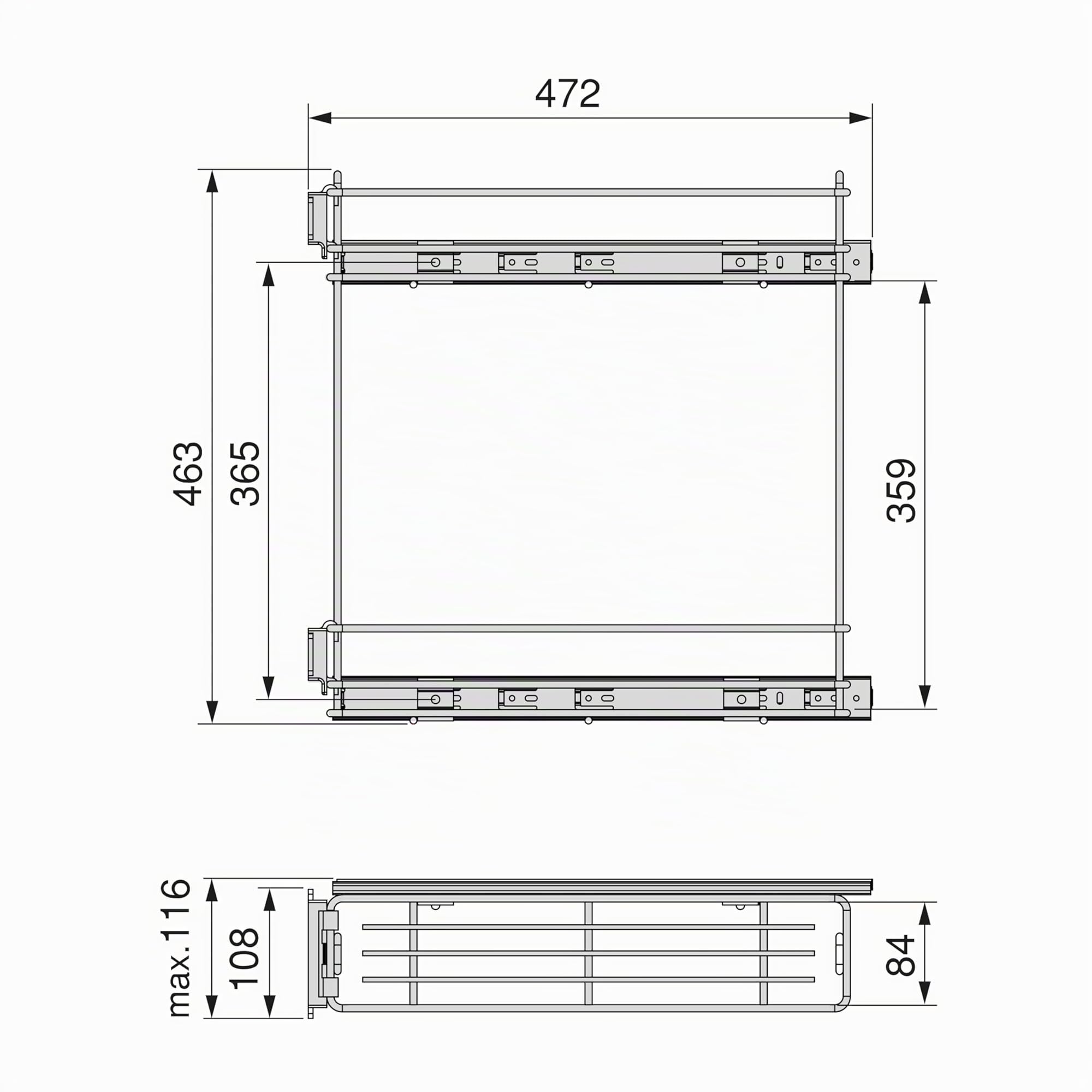 Emuca - Carrello portabottiglie estraibile per mobile di cucina, Montaggio laterale, Modulo 150mm, Cromato lucido, Acciaio
