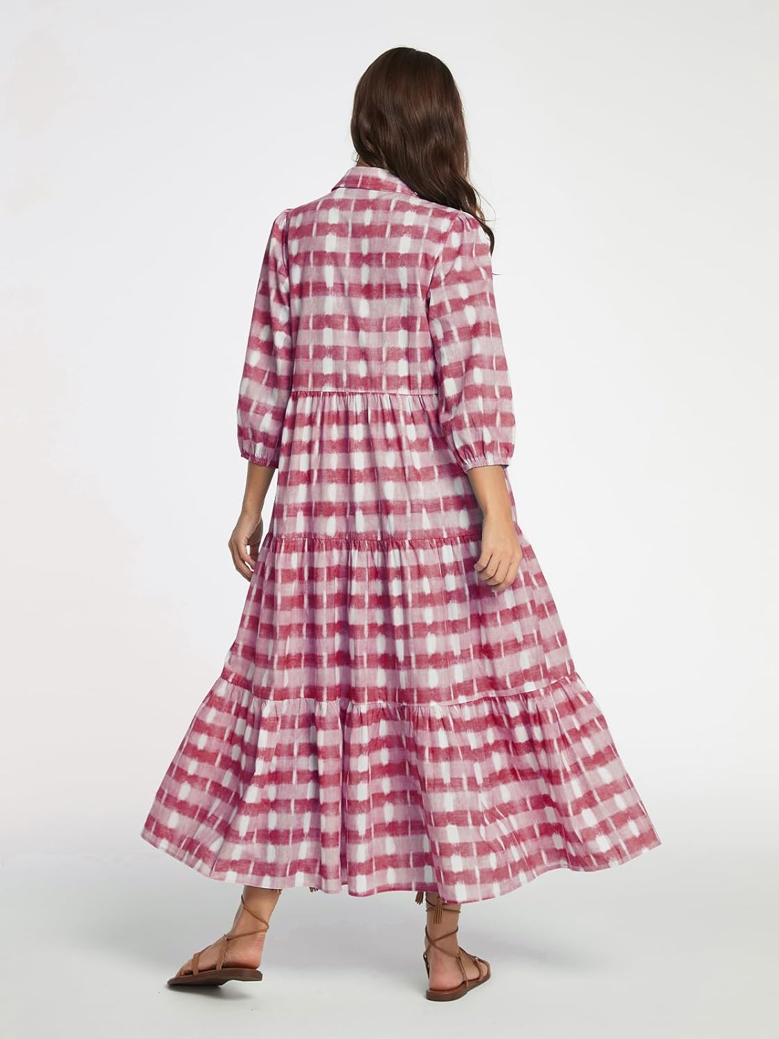 D-Sun Women Long Sleeve Maxi Dress V Neck Button Down Flowy Tiered Ruffle Shirt Dress Casual Fall Long Dresses - Image 2