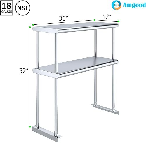 Miniatura 3 de AmGood Estante Doble Acero Inoxidable NSF - Muchos (30" Largo x 12" Profundo)