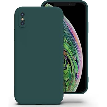 Zuvirelx Silicone Mobile Phone Case for iPhone X/XS Soft Texture Thin Minimalist Shockproof Non-Slip Fits in Your Pocket Deep Green
