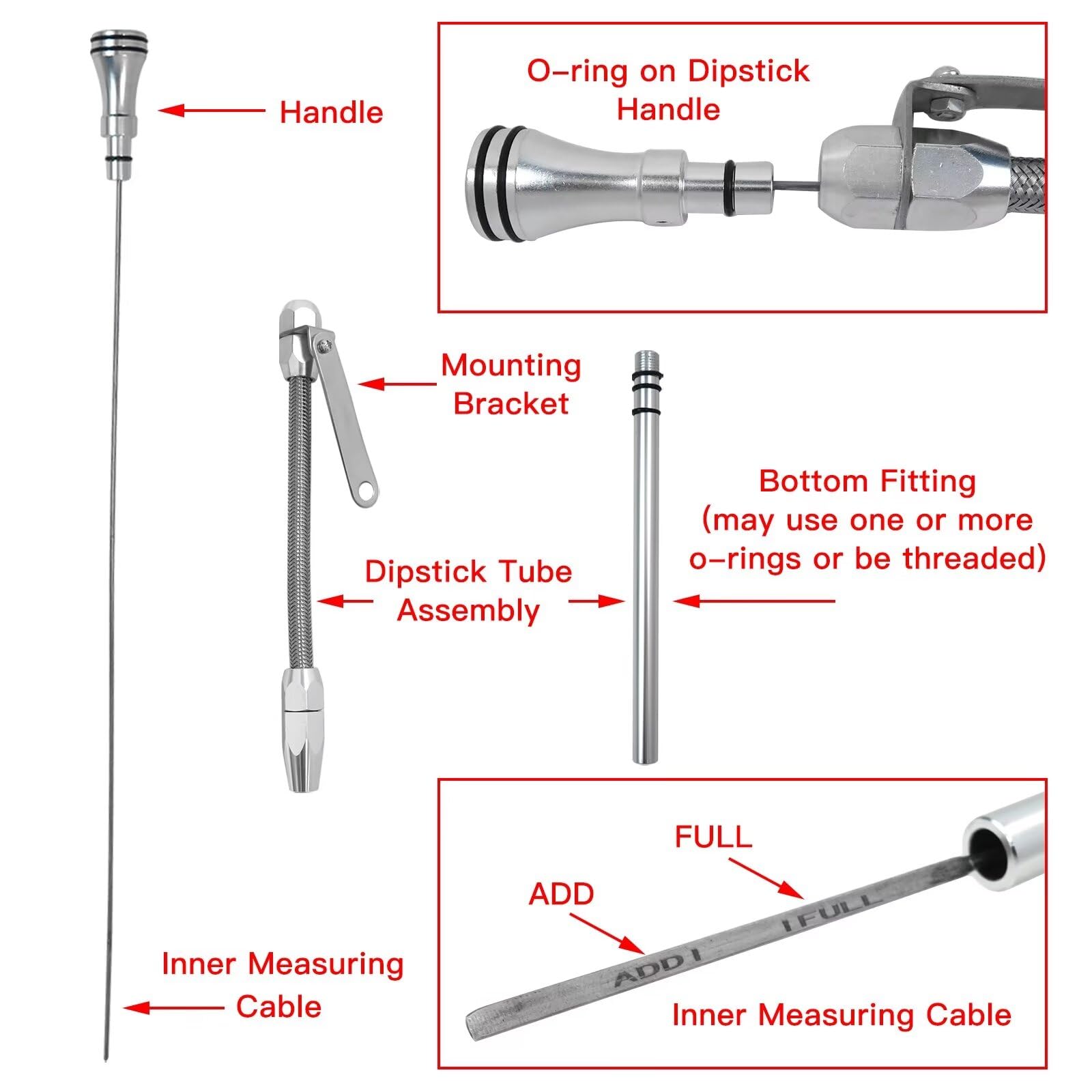 23in Engine Oil Dipstick And Tube Stainless Steel Fit For SBC