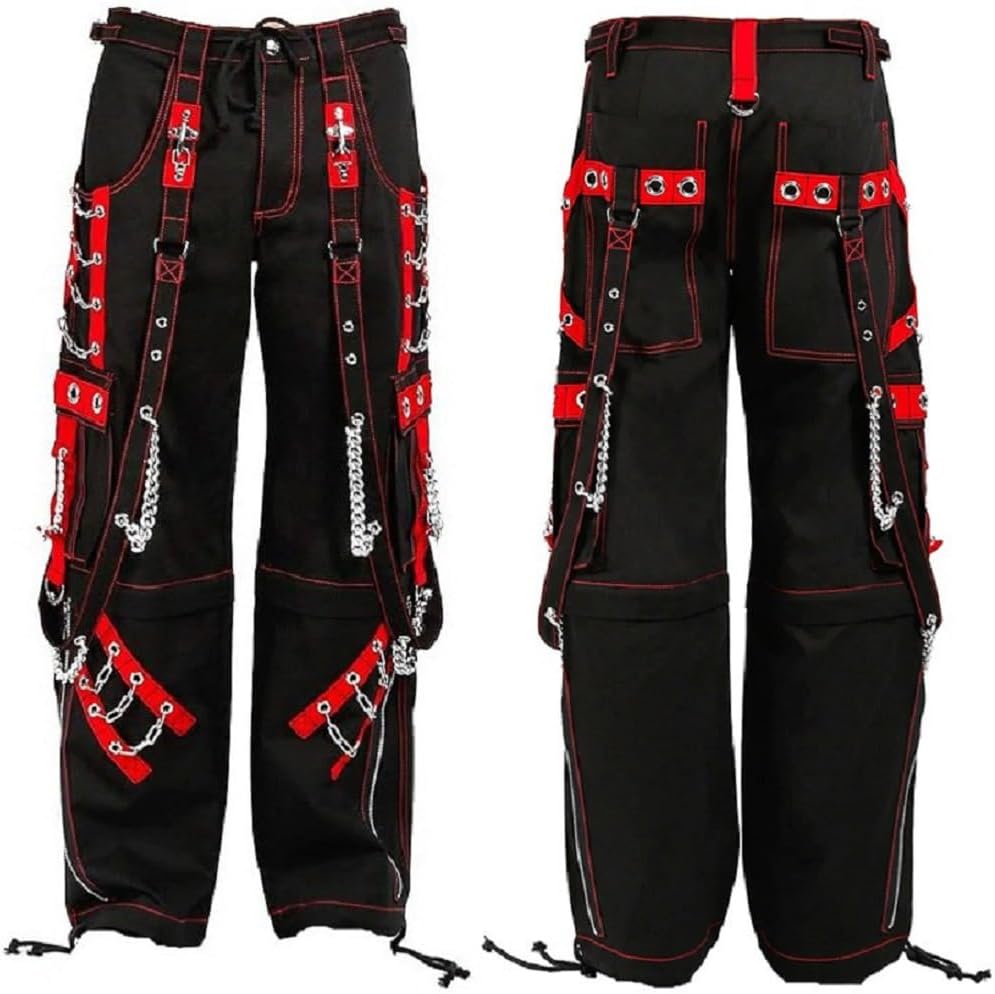 Darkrock Gothic Black & Red Men Pant Alternative Punk Rock Emo Rider Trouser Pant/Shorts