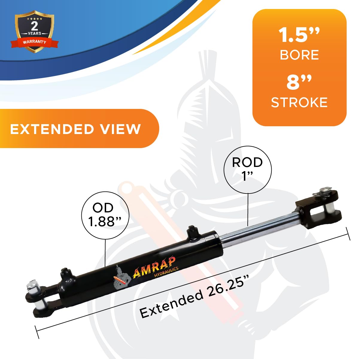 1.5x8 Hydraulic Cylinder - 1.5" Bore 8" Stroke Double Acting Welded Clevis Hydraulic Cylinder 3000 PSI Retracted: 18.25", Extended: 26.25", 3/8" NPT