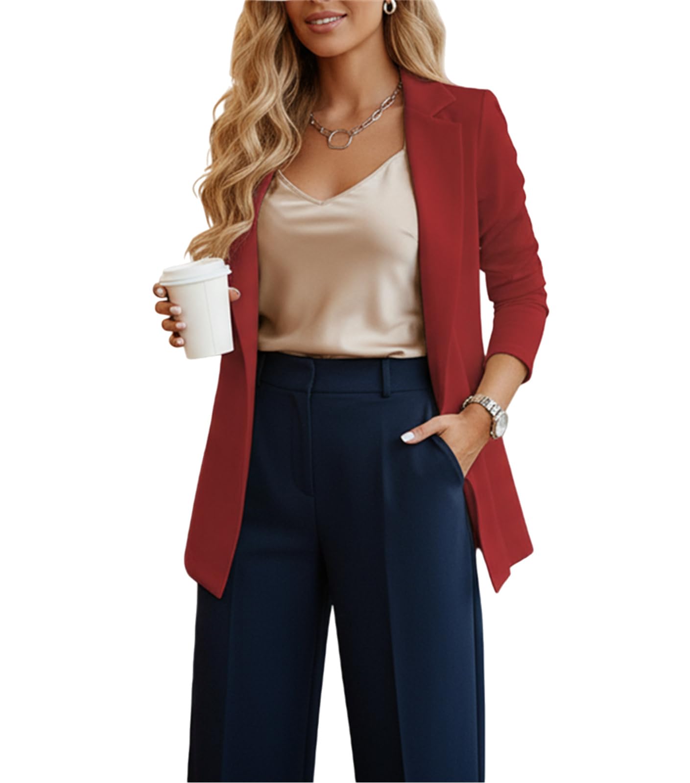 Womens Casual Open Front Blazer Long Sleeve Fashion Fall Loose Fit Business Office Work Knit Jacket Coat